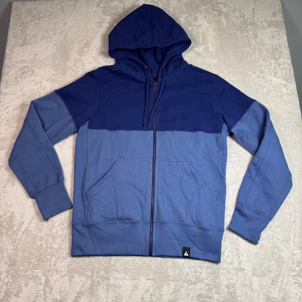 NWOT American Giant Mens Full Zip Hoodie M Blue Colorblock Made USA Heavyweight